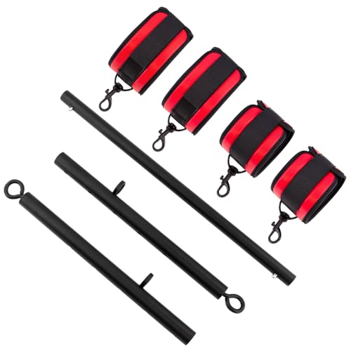 Spreader Bar Heavy Duty Stainless Steel Adjustable Bar with 4 pcs PU Cushioned Straps for Yoga, Pilates, Fitness Training, Home Gym Equipment and more. - color: Red Magic Tape