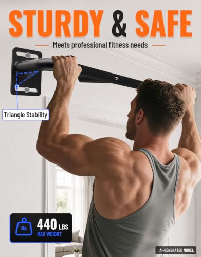 Fitarc Joist Mount Pull Up Bar, Wall Chin Up Bar Ceiling Mount for Beams, Heavy Duty Steel Construction, Home Gym Workout Equipment -Patent Pending - color: Wall Mounted for 7-8ft Beams, 32in Span Studs