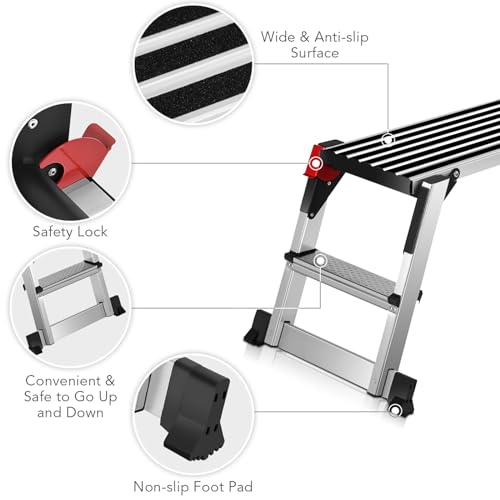 ERGOMASTER 40'' Step Stool Folding Ladder Portable Work Bench Aluminum Drywall Stool with Non Skid Rubber Platform Step with Max 330 lbs Capacity - size: 40*12''