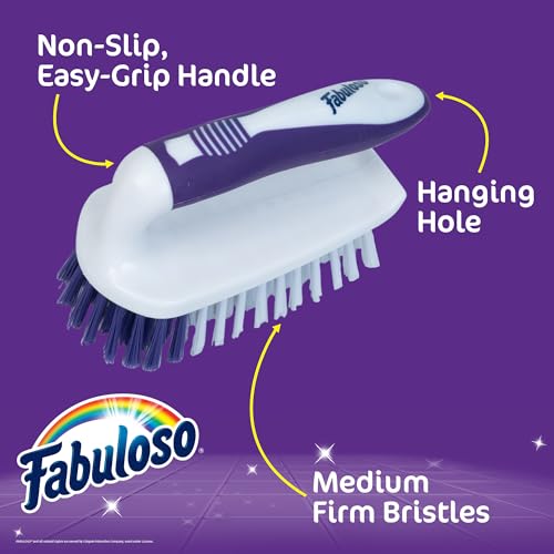 Fabuloso Cleaning Brush with Handle Compact Handheld Household Scrub Brush Kitchen Bathroom Baseboards Tile and Floors Firm Bristles Indoor Surface Cleaning White Purple 5.5 Inch Everyday Cleaning - size: Scrub Brush w/ Handle