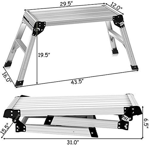 Aluminum Work Platform, Foldable Work Bench with Non-Slip Mats, Portable Bench Step Ladder, Car Wash Step Stool for Painting & Washing, Ideal for Home/Garage