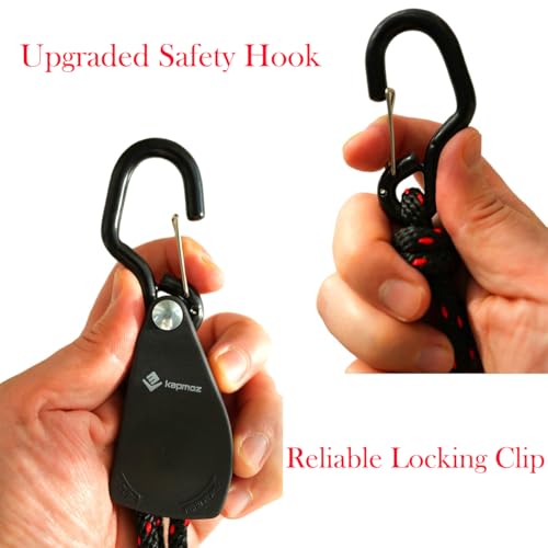 Heavy Duty Ratchet Tie Down Straps with Safety Hooks, Cargo Ratchet Straps for Kayak, Canoe, Truck, Trailer, Motorcycle, Grow Lights & Camping Gear, Securing Straps with Easy Release Ratchet Tightener - color: Black Red 1 Pair