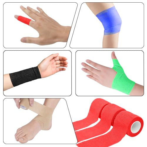 6 Pack 2 Inches Self Adhesive Bandage Wrap | Breathable Cohesive Bandage Elastic Tape for Pets, Athletic, Sports, Wrist, Knee, Ankle(5 Yards Per Roll, Red) - color: Red, size: 2 Inch