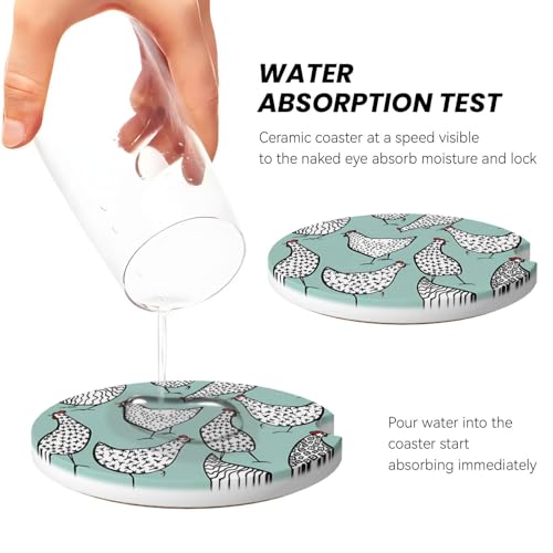 Cute Chickens Car Coasters for Cup Holders, 2 Pack Absorbent Ceramic Drink Cup Coaster for Women Men, Auto Interior Accessories - color: T21