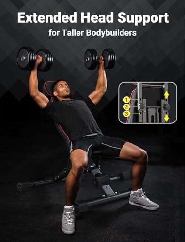 YOLEO Adjustable Weight Bench with Bench Press Stand, Foldable Workout Bench with Extended Head/Elbow Pad(for Users up to 7') - color: Extra Large-Black