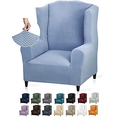YEMYHOM 1 Piece Stretch Wingback Chair Slipcover Latest Jacquard Design Wing Chair Cover Non Slip Furniture Protector with Foam Rods for Living Room (Wing Chair, Light Blue) - color: Light Blue, size: 1 Pack - Wing Chair