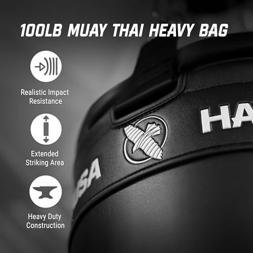 Hayabusa Muay Thai Heavy Bag Pre-Filled Design and Specialized Hanging System - Black, 100lb
