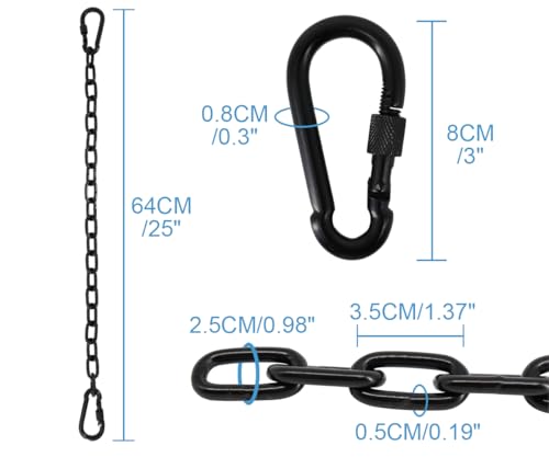 2 Pack 25in Hanging Swing Chain with 4 Carabiners, 440LB Capacity Hanging Kits Heavy Duty Hanging Chair Hardware for Hammock Swing Hanging Chair Punching Bags Sandbag Indoor Outdoor Yoga Gym (Black) - color: Black, size: 2 Pack 25 inch