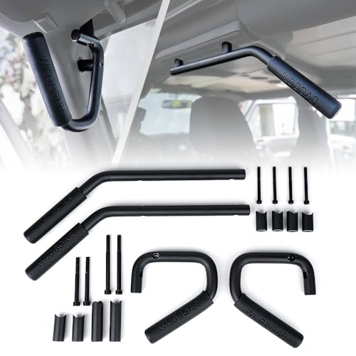 4PCS Aluminum Grab Handles Kit Compatible with 2007-2018 Jeep JK JKU, Black | Heavy-Duty Roll Bar, Rust-Resistant, Non-Slip, Easy to Install - color: Black