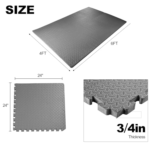 Elevon Puzzle Exercise Gym Flooring Mat, EVA Interlocking Foam Tiles Workout Mat for Home Gym, Fitness Equipment, MMA, Gymnastics, Shock-Absorbing Exercise Mat, Multi-Color - color: Grey, style: 3/4"Th, 6 Tiles (24 Sq Ft)