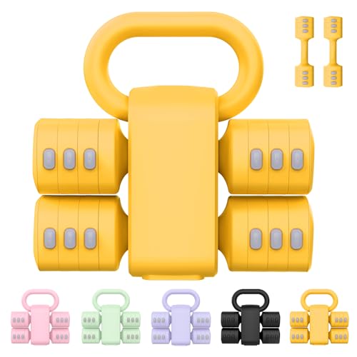 RINREA Adjustable Dumbbell Set, Hand Weight Dumbbells with Kettlebell Shell | ABS, Weight Adjustable, Quick Lock, Kettlebell & Dumbbell in 1 Set, Compact, Space-saving, Women, Home Gym, Office, Traveling - color: Yellow
