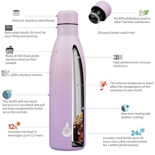 BJPKPK 25oz Insulated Stainless Steel Water Bottles Reusable Metal Travel Sports Water Bottle Keep Cold and Hot,Dreamy Purple - color: Dreamy Purple, size: 25 Ounces