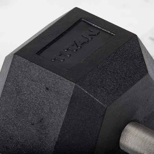 Titan Fitness 120 LB Pair Free Weights, Black Rubber Coated Hex Dumbbell, Straight Stainless Steel Handle, Strength Training, Full Body Workout