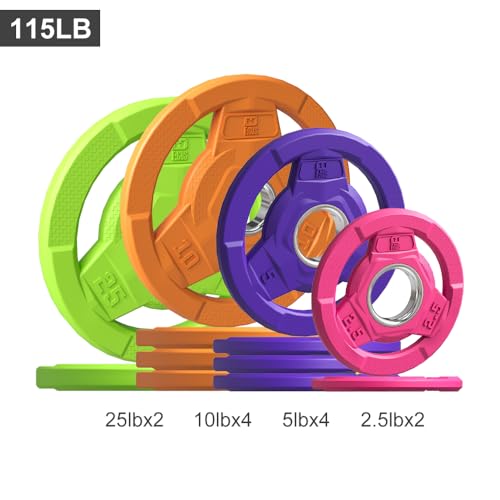 Color Coded 2-Inch Rubber Coated Olympic Grip Plate for Barbell,Solid Cast Iron Weight Plates for Strength Training, Weightlifting, Home Gym, 2.5/5/10/15/25/35/45 LB, Single and Pair - color: 115LB-SET