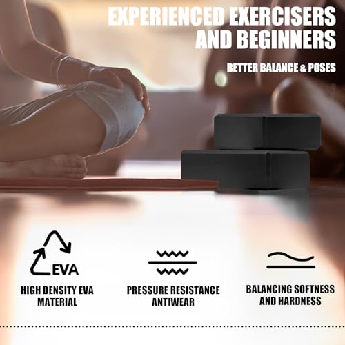 Septo 2 Pcs Yoga Blocks, 9x6x3 Inch Foam Blocks for Pilates | High density EVA foam Yoga Props lightweight non-slip surface for meditation stretching balance training - color: Black