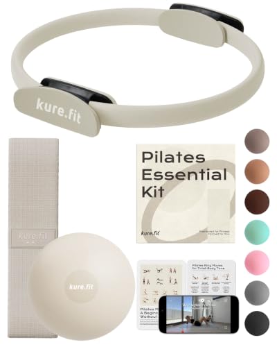 Pilates Kit for Women – Home Pilates Equipment Set with Ring, Ball & Resistance Bands | Pilates Starter Kit with Accessories in Gift Box - color: Beige, style: Essential Kit - 3PC