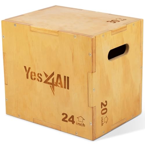 Yes4All Plyo Box, 3-in-1 Wooden Box Jump for Home Gym, Lunges, Squats, Dips - color: A. Wood Basic, style: 30" x 24" x 20"