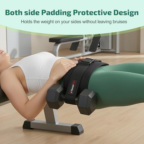 Hip Thrust Belt for Dumbbells, Kettlebells & Plates – ThrustFlex Booty Belt for Hip Thrusts & Glute Bridges, Anti-Slip 6mm Neoprene Pad, Adjustable Glute Belt for Home Gym Workouts