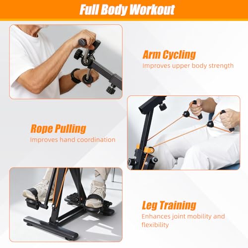 Arm and Leg Pedal Exerciser for Seniors - Seated Pedal Exerciser with Leg Swing Exercise, Arm Rope Pull Exercise&Foot Massage, Stroke Recovery Pedal Exercise Equipment for Elderly, with Digital Display