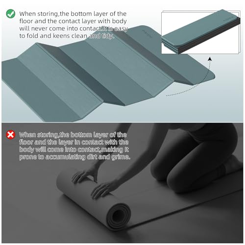 PAIDU Foldable Yoga Mat (10MM) 75‘’x40‘“ Quick Fold，Easy Storage | TPE Non-Slip Design, Ea Extra Long/Wide for Indoor Yoga, Pilates and Outdoor Travel Workouts - color: Deep green+Black