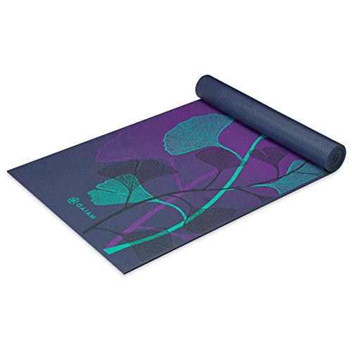 Gaiam Premium Yoga Mat, 6mm Thick Print Mat | Premium 6mm thick cushioning for joint support. Non-slip print design for yoga, Pilates & floor workouts. - color: Lily Shadows