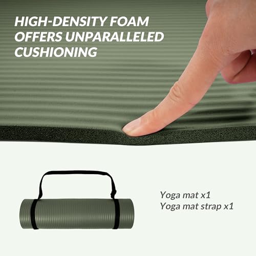 Signature Fitness Extra Thick High-Density Foam Yoga Mat – Multiple Thicknesses (1/2" & 1") / Multiple Colors – Double-Sided Non-Slip Surface – with Carrying Strap for Pilates, Yoga & Home Workouts - color: Green Jasper-1/2"thick