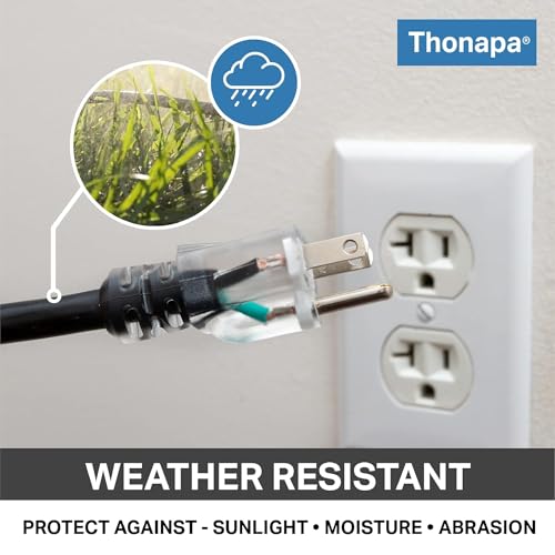 Thonapa 12 Gauge Extension Cord 10 Ft Outdoor - 12/3 Heavy Duty, 3 Prong | SJTOW Oil Resistant Black Cable, Lighted End, Grounded Plug, For Job Sites, Garden & Major Appliances - color: Black, size: 10 Foot