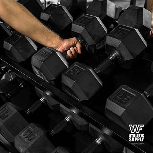 WF Athletic Supply Rubber Encased Hex Dumbbells with Rubber Grip Contoured Handle for Muscle Toning, Strength Building & Full Body Workout - color: x. 550LB Dumbbell Set w/ 4-Sided Vertical Rack