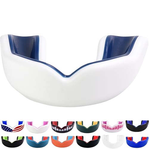 Oral Mart Youth Sports Mouth Guard for Kids (USA Flag, Fangs, 20+ Colors to Choose from) Mouthguard for Football, MMA, Karate, Boxing, Rugby, BJJ, Flag Football – /w Case (Youth, Strapless) - color: Navy Blue
