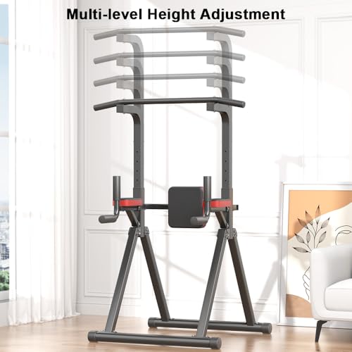 Foldable Power Tower, Adjustable Multifunction Pull Up Bar Dip Station Rack