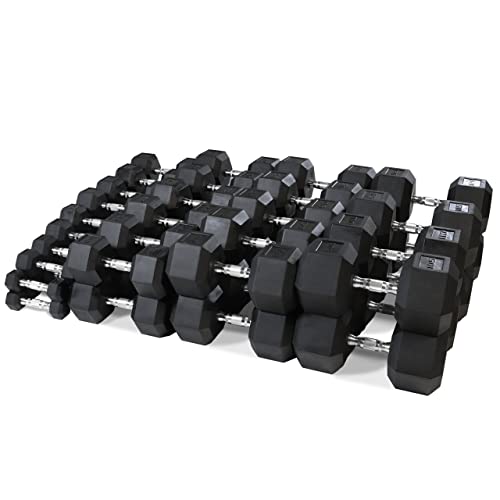 WF Athletic Supply Rubber Coated Hex Dumbbell Set, Multiple Choices Available - Dumbbells with Rack Stand and Mat, or Dumbbells Only (200/550/1200/2100/3000 LB) - color: j. 5 - 120LB Dumbbells Only