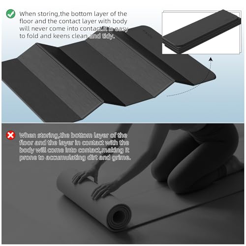 PAIDU Foldable Yoga Mat (10MM) 75‘’x40‘“ Quick Fold，Easy Storage | TPE Non-Slip Design, Ea Extra Long/Wide for Indoor Yoga, Pilates and Outdoor Travel Workouts - color: Black