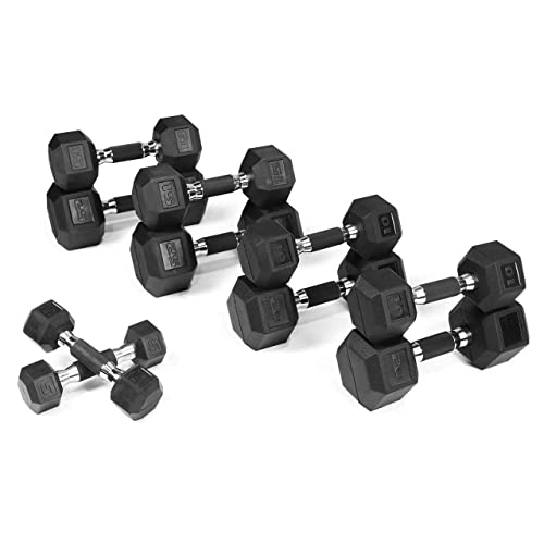 WF Athletic Supply Rubber Encased Hex Dumbbells with Rubber Grip Contoured Handle for Muscle Toning, Strength Building & Full Body Workout - color: r. 150LB Dumbbell Set Only