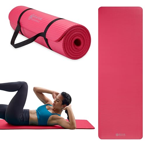 Gaiam Thick Yoga Mat, Exercise & Fitness Mat with Easy-Cinch Carrying Strap | Non-Slip NBR Foam | Joint Cushioning | Yoga, Pilates, Fitness & Floor Workouts | 72"L x 24"W - color: Pink