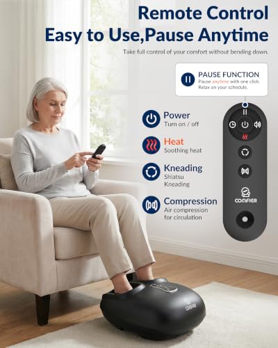 Shiatsu Foot Massager with Heat, Compression, Vibration Remote Control | 2026 Upgraded Biger Size 13, for Neuropathy, Plantar Fasciitis Relief, 5 Compression Levels, 3 Kneading Speeds, 2 Heat Levels - color: Matte-black