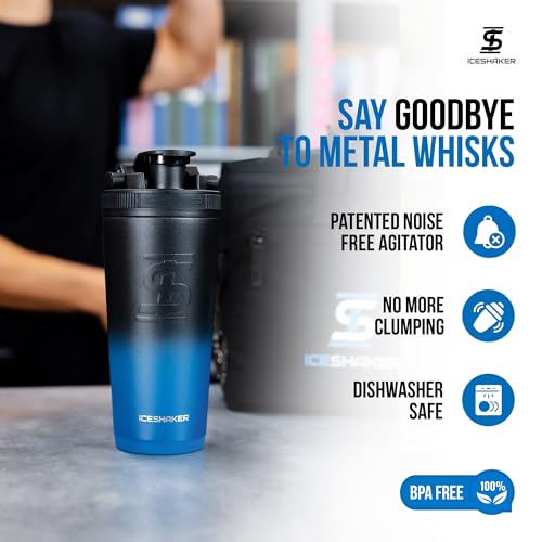 Ice Shaker Insulated Stainless Steel Shaker Bottle | 26oz, Navyblack | Cold for 30+ Hours | Insulated Cup with Twist-on Agitator | Odor-Free Bottle for Protein Shakes, Water, Smoothies, Cocktails - color: NavyBlack