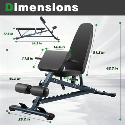 1000 LBS Adjustable Weight Bench with Roman Chair, Utility Workout Bench for home gym MAX Sit/Decline/Incline Up Bench Press Exercise Equipment 75°to -20°FID Strength Training - color: Black