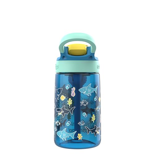 Contigo Aubrey Kids Water Bottle - color: Juniper/Dinos & Blue Poppy/Sharks, size: 14 oz (Pack of 1)