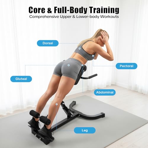 Back Extension Bench, 330 Lbs Weight Capacity, Back Exercise Equipment, Roman Chair Back Extension, Foldable Workout Bench Machine for Home