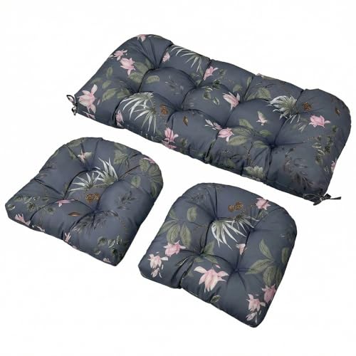 Wicker Chair Cushions Set, 2 U-Shaped Cushions & 1 Loveseat, Waterproof Outdoor Loveseat Cushion for Patio Furniture, Settee Bench Pad All Weather,PinkFlower - color: Pinkflower