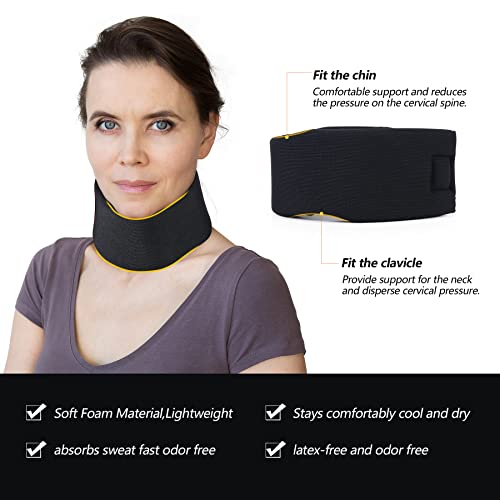 Soft Foam Neck Brace Universal Cervical Collar, Adjustable Neck Support Brace for Sleeping - Relieves Neck Pain and Spine Pressure, Neck Collar After Whiplash or Injury(Black 2.5" Depth Collar, M) - size: Medium, style: Black, 2.5" Depth