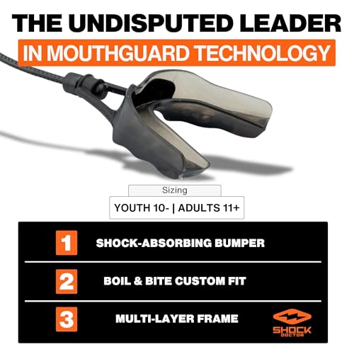Shock Doctor Mouth Guard, Custom Fit Football Mouth Guard, Moldable Mouth Guard Boxing, Lacrosse, Hockey, MMA, Football & More, Mouthpiece, Mouthguard Sports, Adult - Strapped - size: Adult - STRAPPED