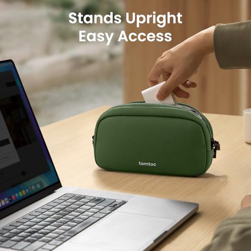 tomtoc Electronics Organizer Travel Case, Water Resistant Travel Bag Cable Organizer for Essentials, Tech Pouch Accessories Carry Storage for Cord, Phone, Cables, Airpods, USB Flash Drive, Daily Items - color: Green, size: Small