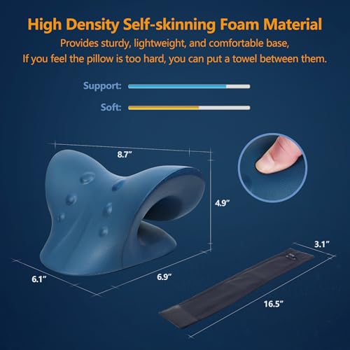 Neck Stretcher for Neck Pain Relief, Heated Cervical Traction Device Pillow with Graphene Heating Pad, Neck and Shoulder Relaxer for TMJ Pain Relief and Cervical Spine Alignment (Dark Blue) - color: Dark Blue