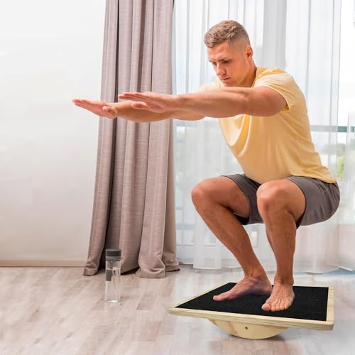 Balance Board Professional Wobble Board for Adults Anti-Slip for Physical Therapy Standing Desk Core Strength Wooden Rocker Board(350LBS) - size: Balance Board