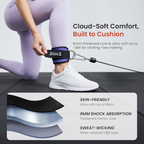 BAGAIL Ankle Straps for Cable Machines (2 Pack), Double D-Ring Ankle Cuffs with Extra Thick Padding, Adjustable Fit for Women & Men Glute Kickbacks, Hip Abductors & Leg Curls, Includes Mesh Bag - color: Purple