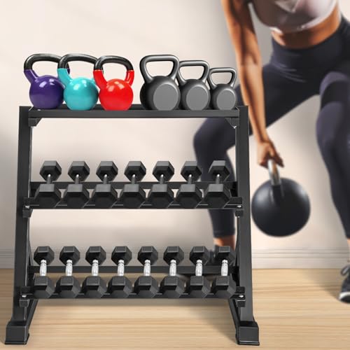 Dumbbell Rack 3-Tier Adjustable Weight Stand, 1000LBS Capacity Weight Rack for Kettlebells, Dumbbells and Home Gym Equipment, Heavy-duty Commercial Steel, Black