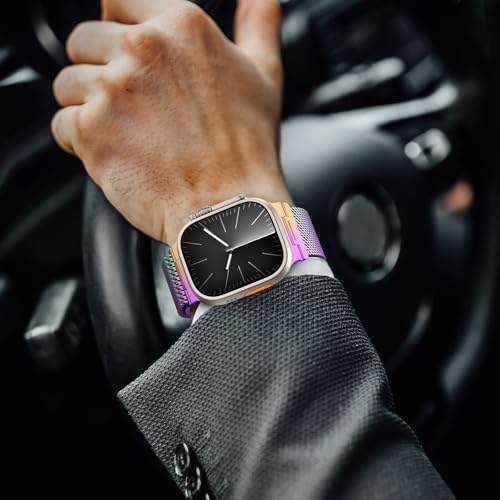 Milanese Loop Compatible with Apple Watch Ultra 3/2/1 Band 49mm 46mm 45mm 44mm 42mm, Magnetic Stainless Steel Strap Bands for iWatch Ultra SE 3/2/1 Series 11 10 9 8 7 6 5 4 3 2 1 Men, Colorful - color: Colorful