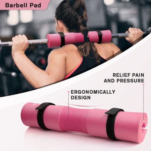 RitFit 7PCS Barbell Squat Pad Set, Hip Thrust & Lunges | Includes Resistance Band, 2 Safety Straps, 2 Gym Ankle Straps & Carry Bag, Upgraded Neck & Shoulder Protective Pad - color: Pink