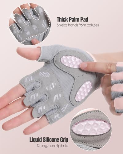 Workout Gloves for Men & Women – Fingerless Gym Gloves for Weight Lifting, Crossfit, Fitness, Exercise & Training with Silicone Grip Dots for Secure Hold & Palm Padding Protection - color: Pink, size: Small: 6.7–7.1"